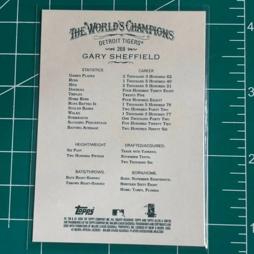 2021 Topps Archives Signature Auto #269 Gary Sheffield /96 Buyback Tigers